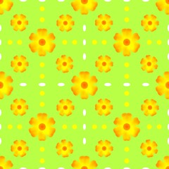 Seamless floral pattern, yellow flowers pattern with green background