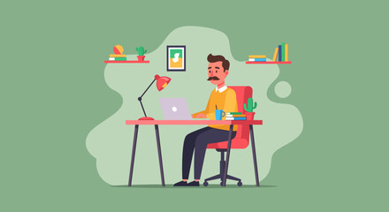 Man working from home on laptop, perfect for remote work, freelance, and productivity websites or blog posts.