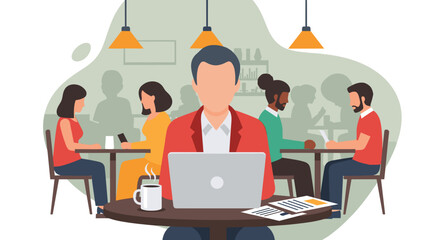 Diverse team working together in a cafe, perfect for illustrating collaboration and teamwork for a business blog or website.