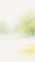 Foggy Spring Landscape with Soft Green Trees