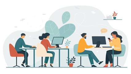 Modern Office Team Collaboration: Illustration for Website or Brochure