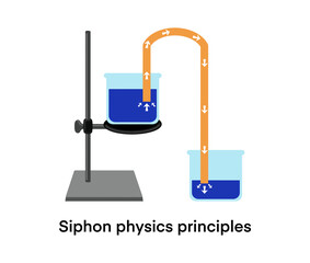 illustration of chemistry and physics, Siphon physics principles, A siphon is any of a wide variety of devices that involve the flow of liquids through tubes, Siphon principle