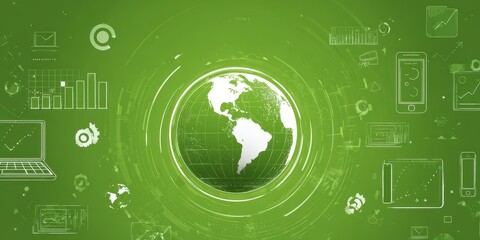 Global network graphic with interconnected data icons on a light green background