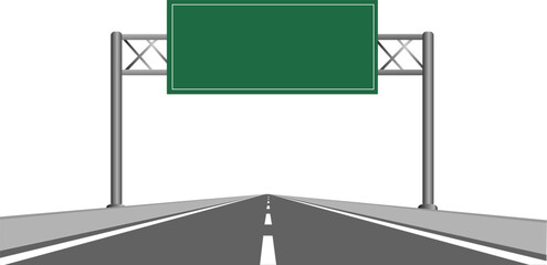 Perspective view road with green signboard. Empty highway direction sign vector illustration eps 10.