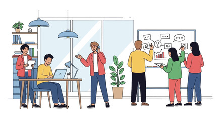 Team brainstorming in a modern office, ideal for business presentations and website landing pages.