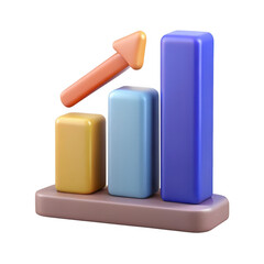 3d bar chart with upward arrow isolated on transparent background