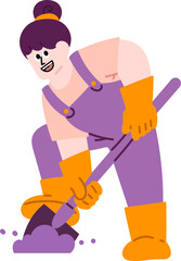 Female janitor cartoon illustration in protective gloves and boots