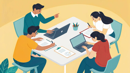 Collaborative Teamwork: Diverse Team Working Together on Project, Ideal for Business Presentations.