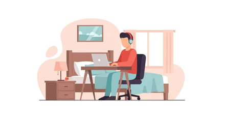 Man working from home on laptop in bedroom - perfect for remote work, work from home, and productivity articles.