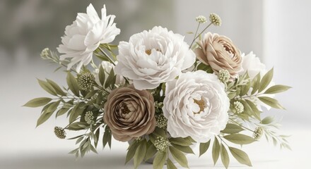 Elegant arrangement of softly colored blossoms and greenery