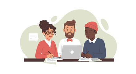 Diverse team collaborating on project, perfect for website landing page or business brochure.