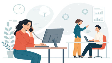 Teamwork in modern office, perfect for website banners and business presentations.