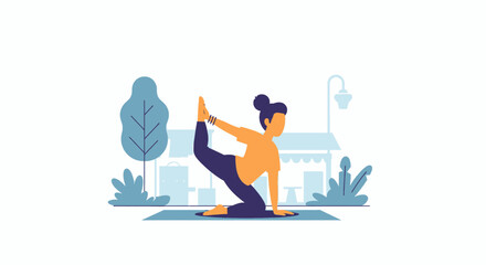 Woman practicing yoga outdoors in a city park, perfect for wellness websites or brochures.