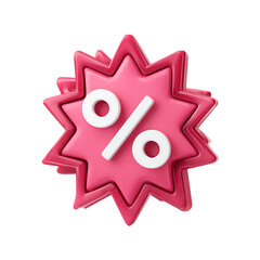 3d icon of 3d render of a pink starburst with a percentage symbol, isolated on transparent background