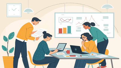 Teamwork in a modern office setting, perfect for illustrating collaboration and business success on a website or presentation.