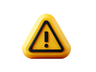 3d icon of 3d render of a yellow warning sign with an exclamation mark inside a triangle, isolated on transparent background, indicating caution or danger