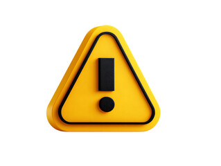 3d icon of yellow warning triangle with black exclamation mark symbol isolated on transparent background