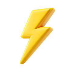 3d icon of yellow lightning bolt symbol isolated on transparent background