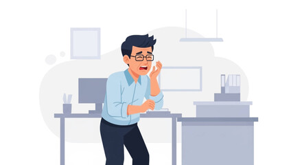 Illustration of a stressed businessman at his desk, perfect for articles about workplace stress or burnout.