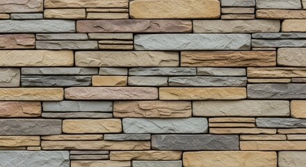 Textured natural stone wall facade with varied hues