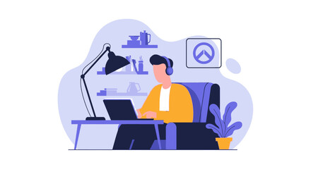 Person working from home on laptop, perfect for blog posts or website banners about remote work.