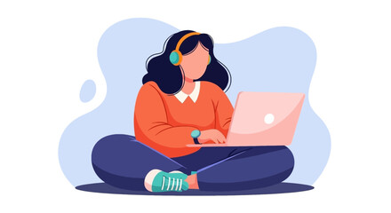 Woman working on laptop, perfect for websites, blogs, and social media posts about remote work, freelance, or online learning.