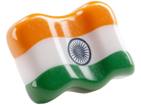 Creative 3D plastic icon representation of the Indian tricolor flag with a glossy finish. India. isolated on transparent background. PNG, cutout.