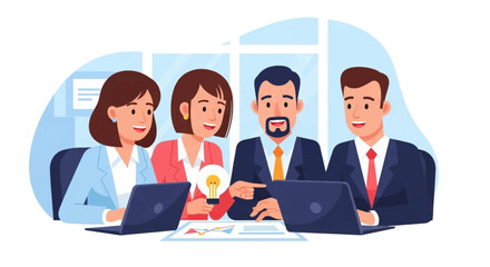 Business team brainstorming, collaborating on project, sharing ideas. Perfect for website banners, presentations, and marketing materials.