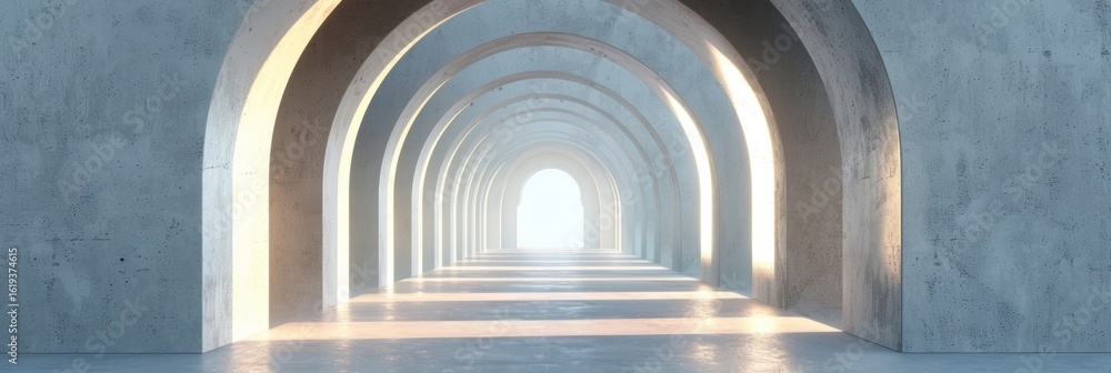 Poster a row of geometric arches reminiscent of ancient roman architecture but with a modern twist.