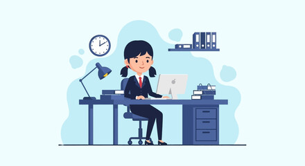 Young businesswoman working at her desk, perfect for website banners or business presentations.