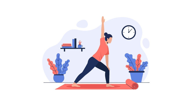 Woman practicing yoga at home, perfect for wellness websites or blog posts.