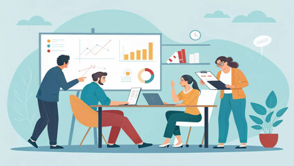 Teamwork, Business Meeting, Data Analysis: Illustration for presentations, reports, and websites.