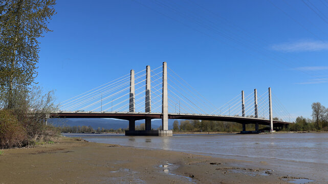 Panorama of Pitt River Bridge in Port Coquitlam British Columbia Canada