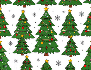 Whimsical Hand-Drawn Christmas Tree Pattern PNG
