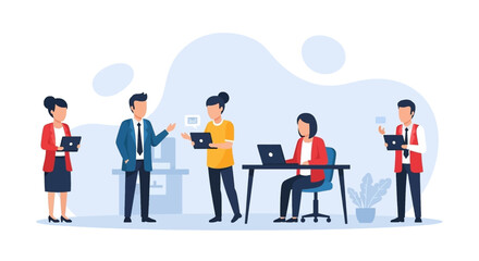 Diverse team collaborating in a modern office, perfect for business presentations or website landing pages.