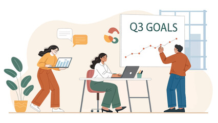 Teamwork and Q3 Goals: Illustration for Business Presentations