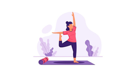 Fototapeta premium Woman practicing yoga, Natarajasana pose. Illustration perfect for wellness websites, yoga studios, or health publications.