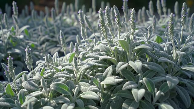 Silverleaf Heliotrope Plants Displaying Silver Foliage and Purple Flowers in Sunlight