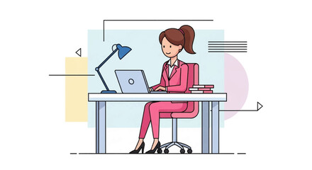 Woman working on laptop at her desk - perfect for website banners, blog posts, or presentations about remote work.