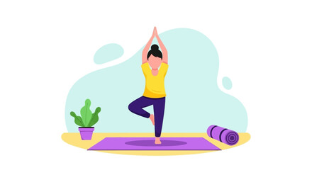 Woman practicing yoga at home. Perfect for wellness websites, blogs, or fitness apps.