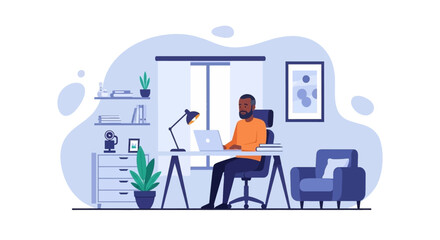 African American man working from home on laptop, ideal for remote work, freelance, and productivity website or blog.