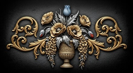 Ornate golden floral and grapevine decorative embellishment
