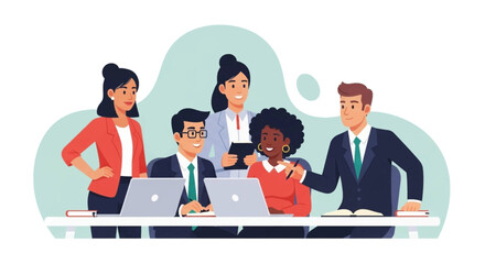 Diverse business team collaborating on project, ideal for website landing page or company brochure.