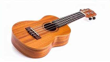 A classic wooden acoustic guitar with strings, isolated on a white background, ready to play music