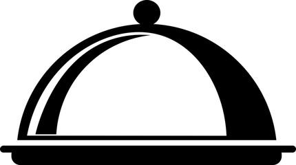 Hot food, cloche, plate, restaurant, serving, meal, steam, background, white, menu.Hot steaming meal on cloche icon symbolizing restaurant service.hot dish plate icon sign vector.Food cloche, steaming