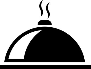 Hot food, cloche, plate, restaurant, serving, meal, steam, background, white, menu.Hot steaming meal on cloche icon symbolizing restaurant service.hot dish plate icon sign vector.Food cloche, steaming