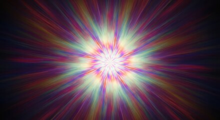 Obraz premium Vibrant radial burst of colorful light emanating from a central white core creating an energetic and abstract cosmic explosion effect