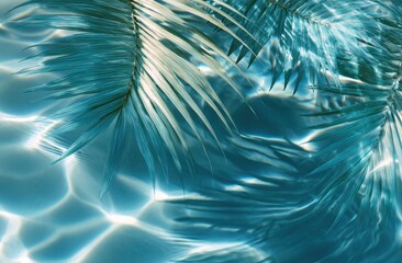 Tropical palm leaves in rippled pool water