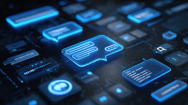 Glowing message icons on a dark surface representing digital communication