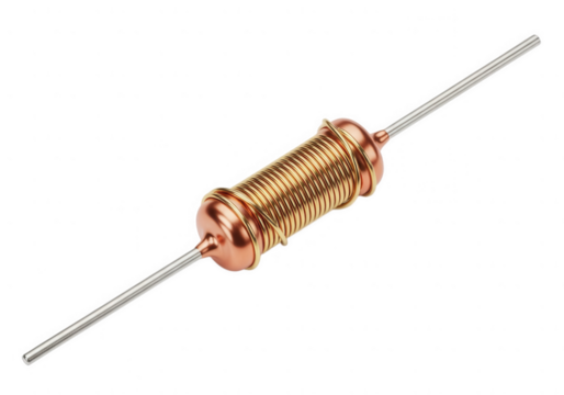 Electronic component resistor with copper coil isolated on transparent background